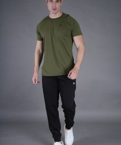 Men’s Solid Olive Green Round Neck Half Sleeves Sports T-Shirt