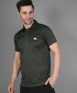Men’s Printed Black Collared Half Sleeves Sports T-Shirt