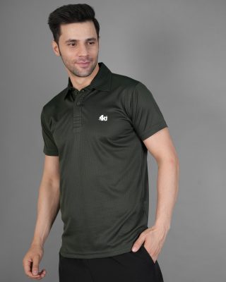 Men’s Printed Black Collared Half Sleeves Sports T-Shirt