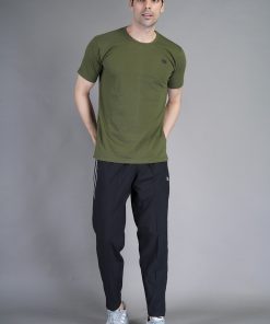 Men’s Solid Olive Green Round Neck Half Sleeves Sports T-Shirt