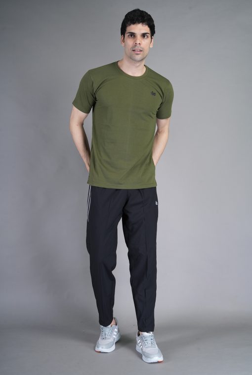 Men’s Solid Olive Green Round Neck Half Sleeves Sports T-Shirt