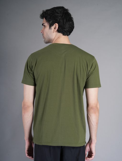 Men’s Solid Olive Green Round Neck Half Sleeves Sports T-Shirt - Image 4