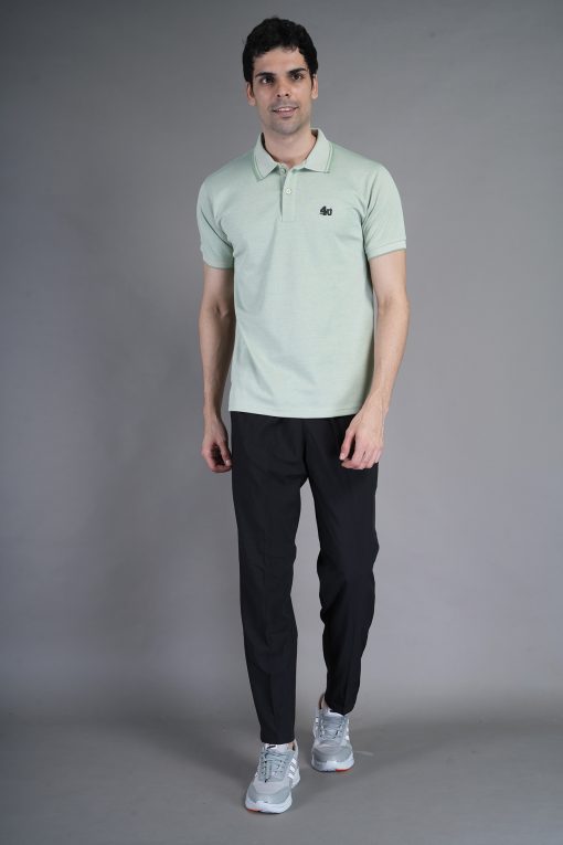 Men’s Printed Light Green Collar Half Sleeves Sports T-Shirt