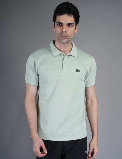 Men’s Printed Light Green Collar Half Sleeves Sports T-Shirt - Image 2