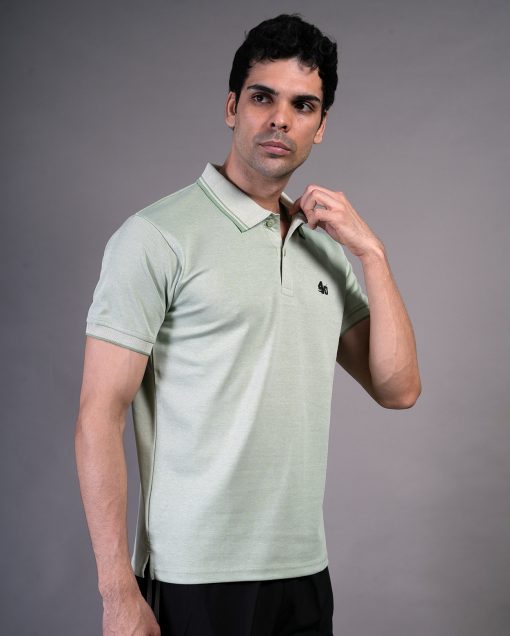 Men’s Printed Light Green Collar Half Sleeves Sports T-Shirt - Image 3