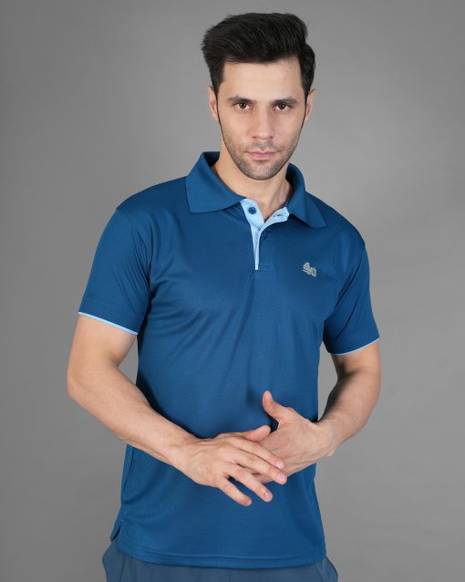 Men’s Solid Blue Round Neck Half Sleeves Sports T-Shirt - Image 2