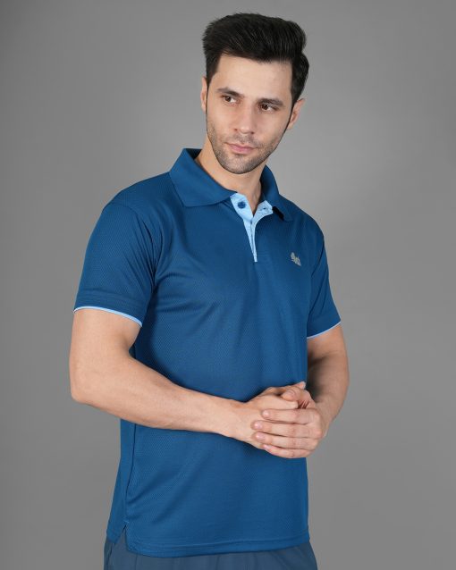 Men’s Solid Blue Round Neck Half Sleeves Sports T-Shirt - Image 4